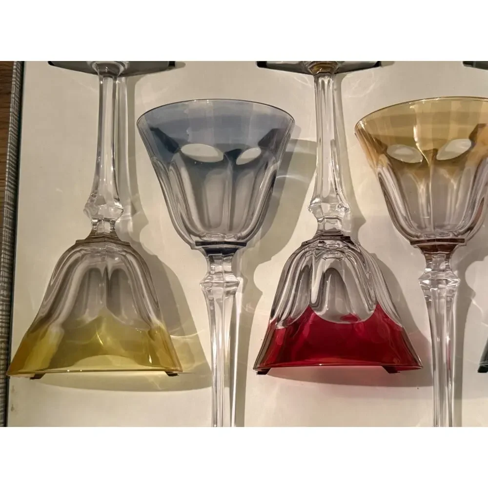 🍷 Cristal d’Arques France Colored Wine Glass Set of 6 Vintage 7” Boxed